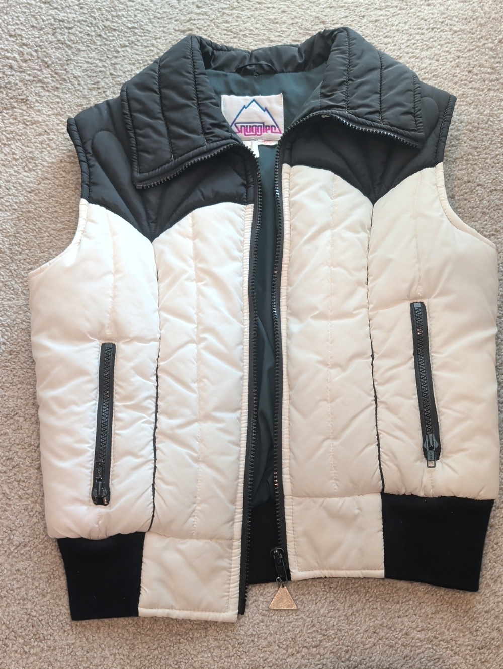 Vintage Snuggler Puffer Vest Black And cream